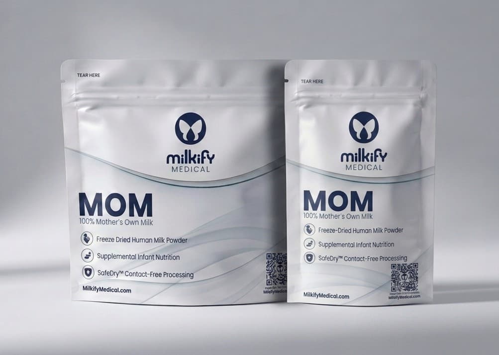 MOM Split Fortification — large 40oz pouches of freeze-dried breast milk powder